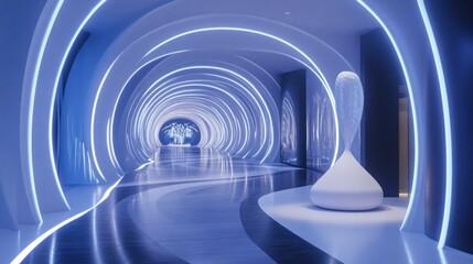 Obraz premium Futuristic Blue Corridor: A Modern Architectural Design