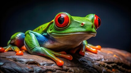 Fototapeta premium AI Closeup Red-Eyed Tree Frog on Black Background