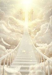天界へと続く神秘的な光の階段と神々しい輝きの光・イラストレーション
