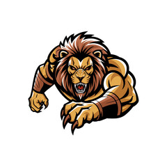 Obraz premium lion gold muscular attacking pose with claws illustration logo