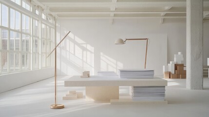 Obraz premium Modern Workspace with Clean Lines and Soft Natural Light