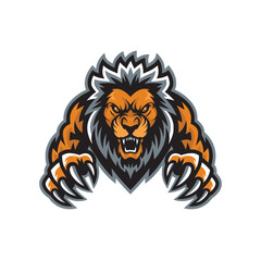 Fototapeta premium lion old attacking pose with claws design logo illustration on white background