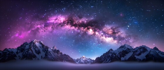Fototapeta premium Breathtaking Night Sky Over Majestic Mountains with Milky Way and Starry Universe in Vibrant Colors