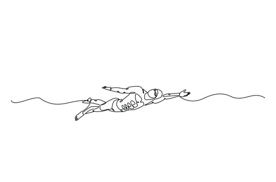 recommend clip art: Professional swimming athlete continuous one line drawing. Single line art illustration of swimming sport. Editable vector.