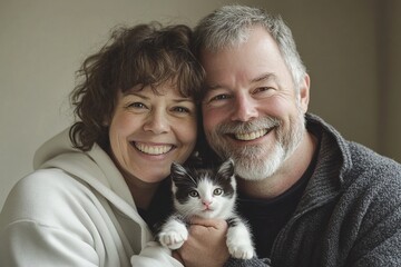 Obraz premium Happy Couple with Kitten