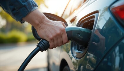 Obraz premium Electric vehicles must be charged at dedicated charging stations. These charging stations use electricity to charge your car battery. You can find charging stations in parking lots and other places.