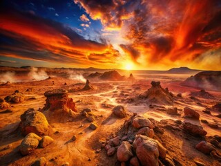 Fototapeta premium Alien Dry Rock Valley - Low Light Space Landscape