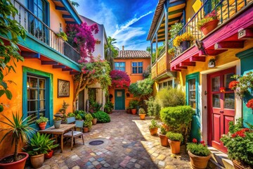 Fototapeta premium Alley's Beach Courtyard Home - AI Generated Surreal Photography
