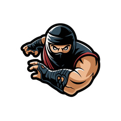 ninja angry attacking pose with punch design illustration logo