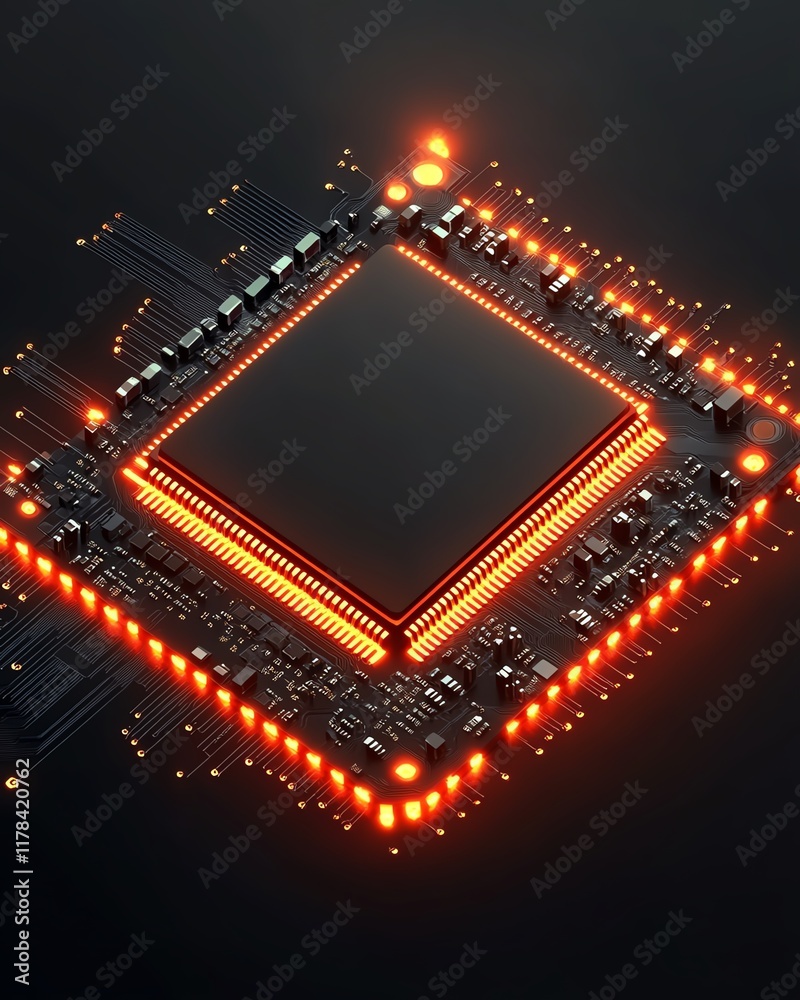 Poster technology development concept featuring a semiconductor chip