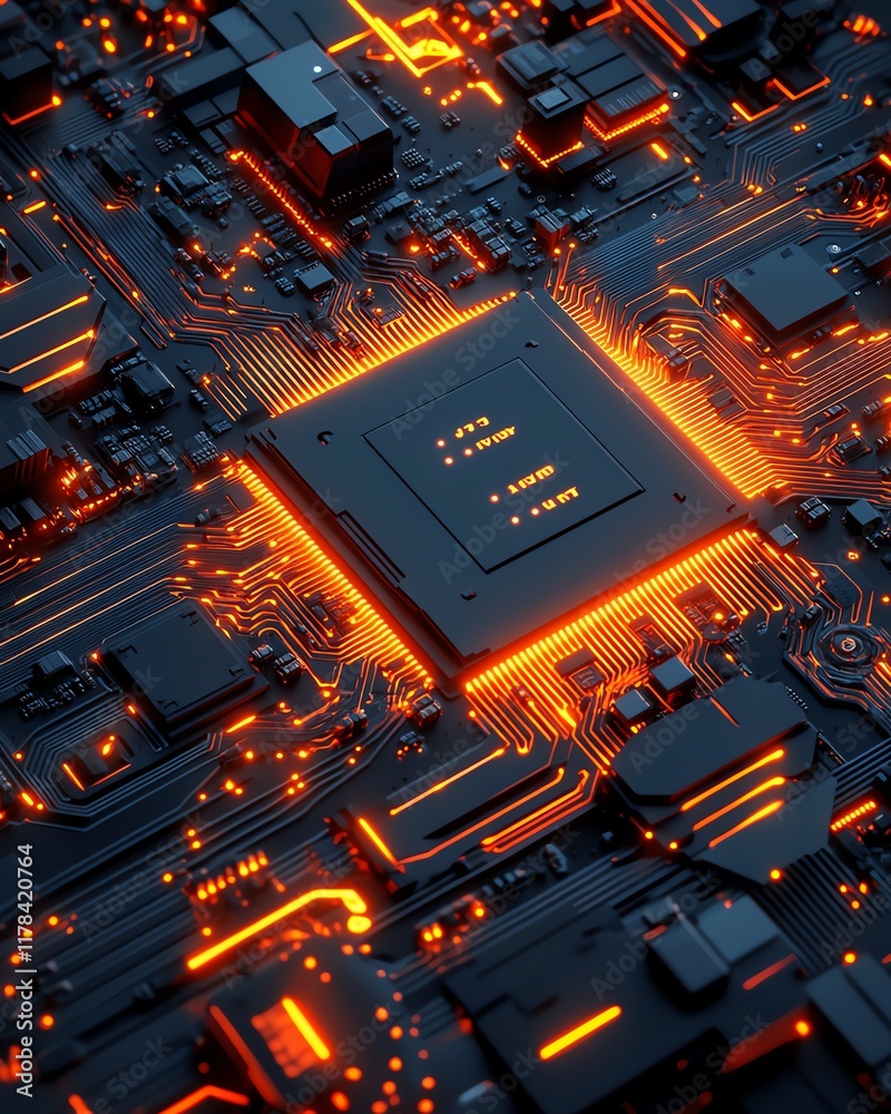 Poster technology development concept featuring a semiconductor chip