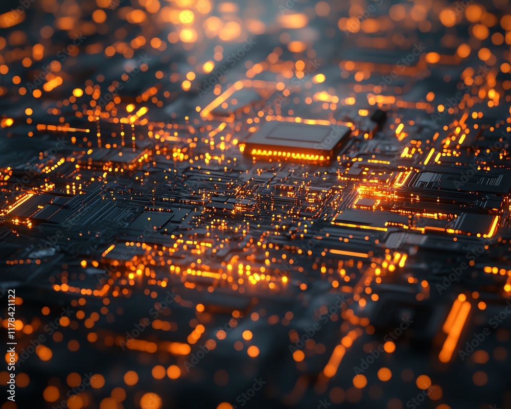 Aufkleber advanced microchip design, semiconductor concept with glowing connections, futuristic technology and