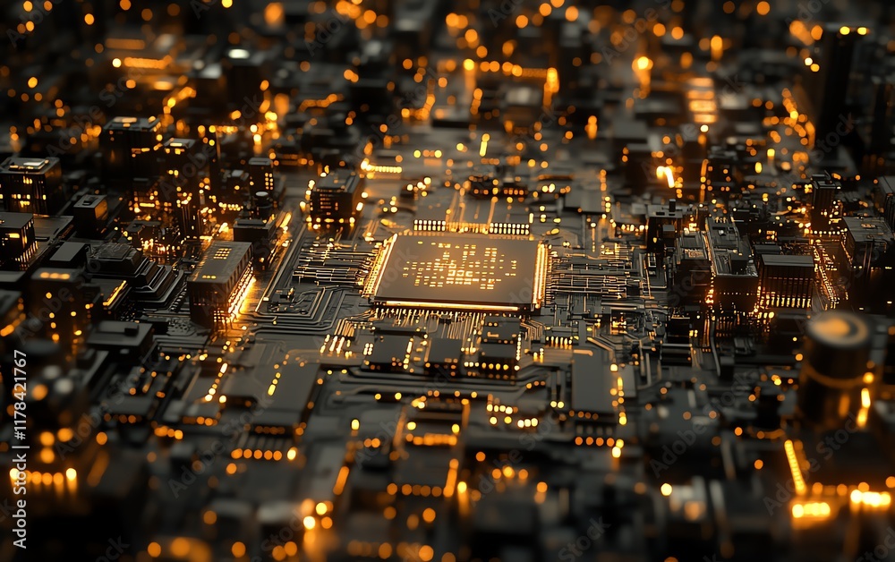 Leinwandbilder closeup of a microchip with intricate circuitry