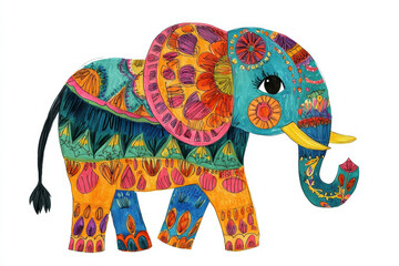 Obraz premium Colorful elephant illustration with intricate patterns and designs
