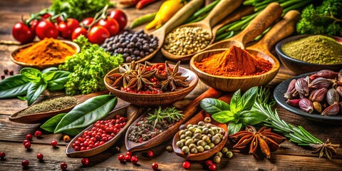 Fototapeta premium Aromatic Herbs & Spices, Gourmet Food Photography, Culinary Display