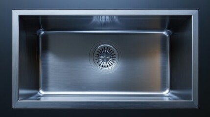 Obraz premium Sleek stainless steel kitchen sink, top view. Perfect for showcasing modern kitchen design or plumbing.