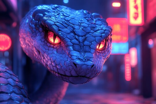 Neon City Serpent Glowing Eyes Reptile Scales
