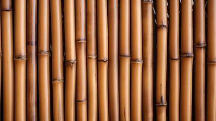 Naklejka premium Close up of bamboo wall background mat, rows of brown bamboo, HD banner, zen, asian 