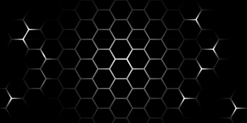 Obraz premium Abstract white and yellow light hexagon line in grey modern luxury futuristic background design. Hexagon background design white and lighting. Abstract background design. Vector design. Illustration. 
