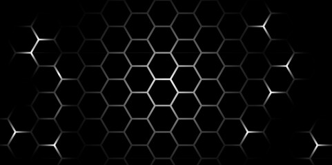 Obraz premium Abstract white and yellow light hexagon line in grey modern luxury futuristic background design. Hexagon background design white and lighting. Abstract background design. Vector design. Illustration. 