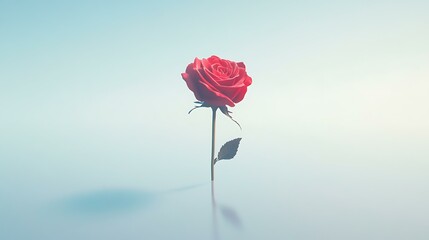 A vibrant red rose floating in the center of a white background, creating a minimalistic composition