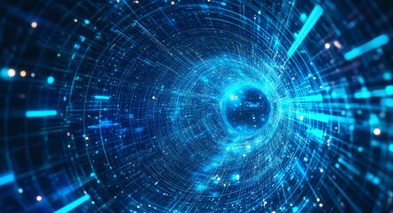 A blue tunnel with a lot of dots and lines