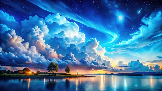 Azure Sky Watercolor Cloudscape Background