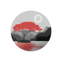 nature japan theme landscape masked with circle shape