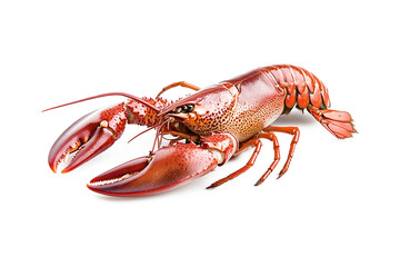 A large red lobster is shown on a white background