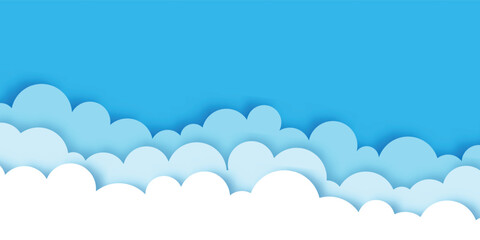 illustration of paper cut cloud style on blue background