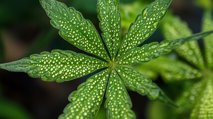Cannabis Leaf Dewdrops Macro Photography of Green Plant