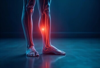 3D render of human legs with highlighted lower leg pain.