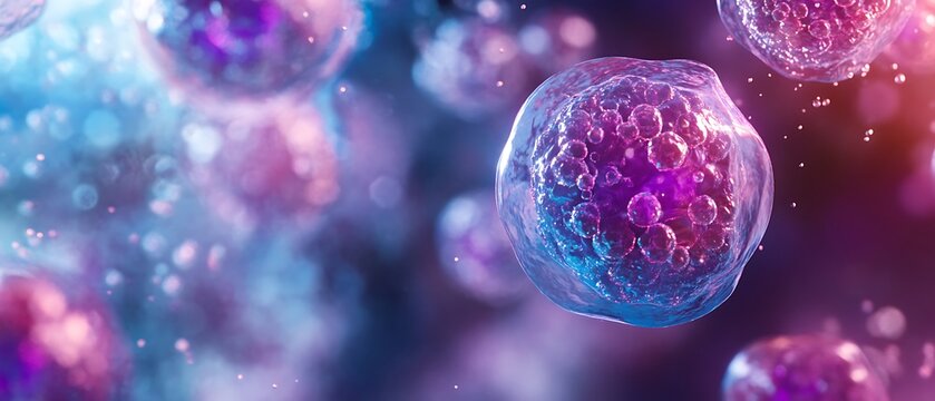 A detailed look at lymphocytes under a microscope showing their large nuclei and minimal cytoplasm in a blood sample