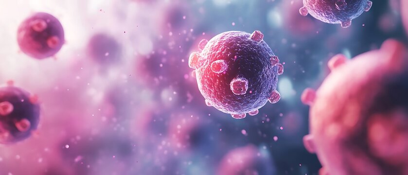 A detailed look at lymphocytes under a microscope showing their large nuclei and minimal cytoplasm in a blood sample