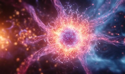 Fototapeta premium Fluorescently labeled nucleus in a live cell image, showing dynamic interactions of the nuclear envelope with the cytoskeleton