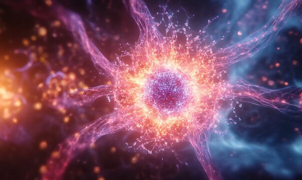 Fluorescently labeled nucleus in a live cell image, showing dynamic interactions of the nuclear envelope with the cytoskeleton