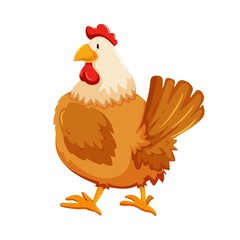 Chicken hen piggy bank coins produce gold egg isolated on white background, vector illustration.