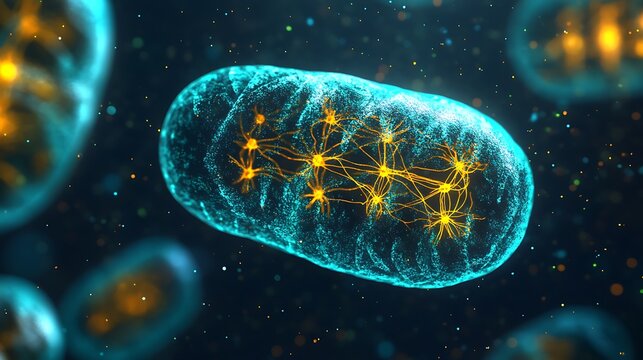 High-resolution image of mitochondria under fluorescence microscopy, showing their distribution and dynamic structure in the cytoplasm