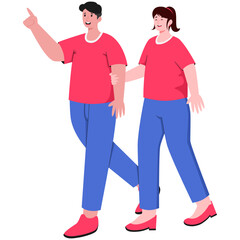 Obraz premium Couple Walking Together Outdoors Illustration