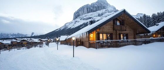 Fototapeta premium Snowy Mountain Cabin Winter Wonderland Landscape