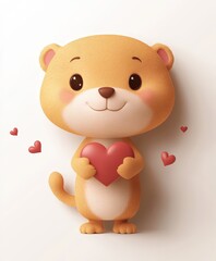 A whimsical cartoon bear tenderly clutches a vibrant heart, radiating love and warmth, perfect for celebrating the spirit of Valentine's Day.