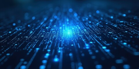 Digital River: Abstract digital data stream flowing towards a central point of light.  A captivating image representing connection, technology, and the flow of information.