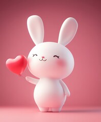 Obraz premium A whimsical giraffe holds a vibrant heart balloon, set against a soft pink backdrop, embodying the spirit of love and joy this Valentine's Day.