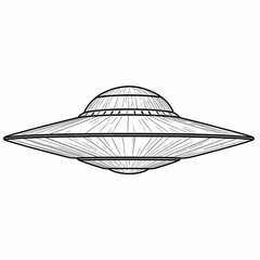 A flying saucer in black and white.