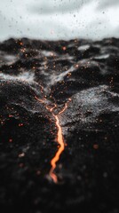 Fiery Crack in Dark Landscape  Abstract Volcanic Texture