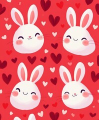 Obraz premium A whimsical white rabbit sits amidst a flurry of vibrant hearts, embodying the playful spirit of love and joy this Valentine's Day.