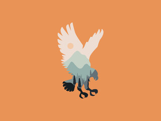 Nature landscape masked with eagle shape vector