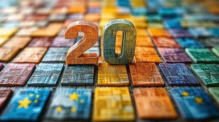 Naklejka premium Euro Currency Blocks Forming The Number Twenty
