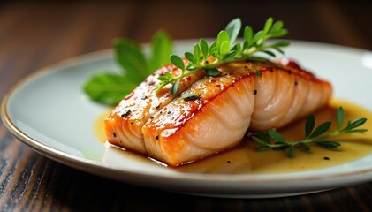 Delicate fillet of salmon grilled to perfection, seafood, sophisticated