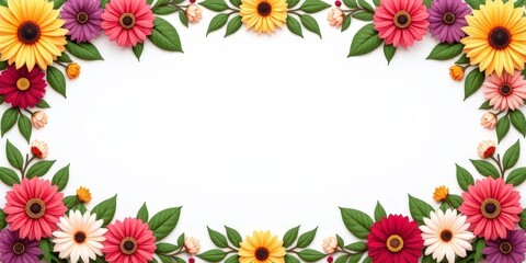 Floral Frame Delight: Vibrant Gerbera Daisies and Sunflowers create a cheerful, colorful border, perfect for invitations, announcements, or springtime greetings.Diwali, makar sankranti, holi, new year